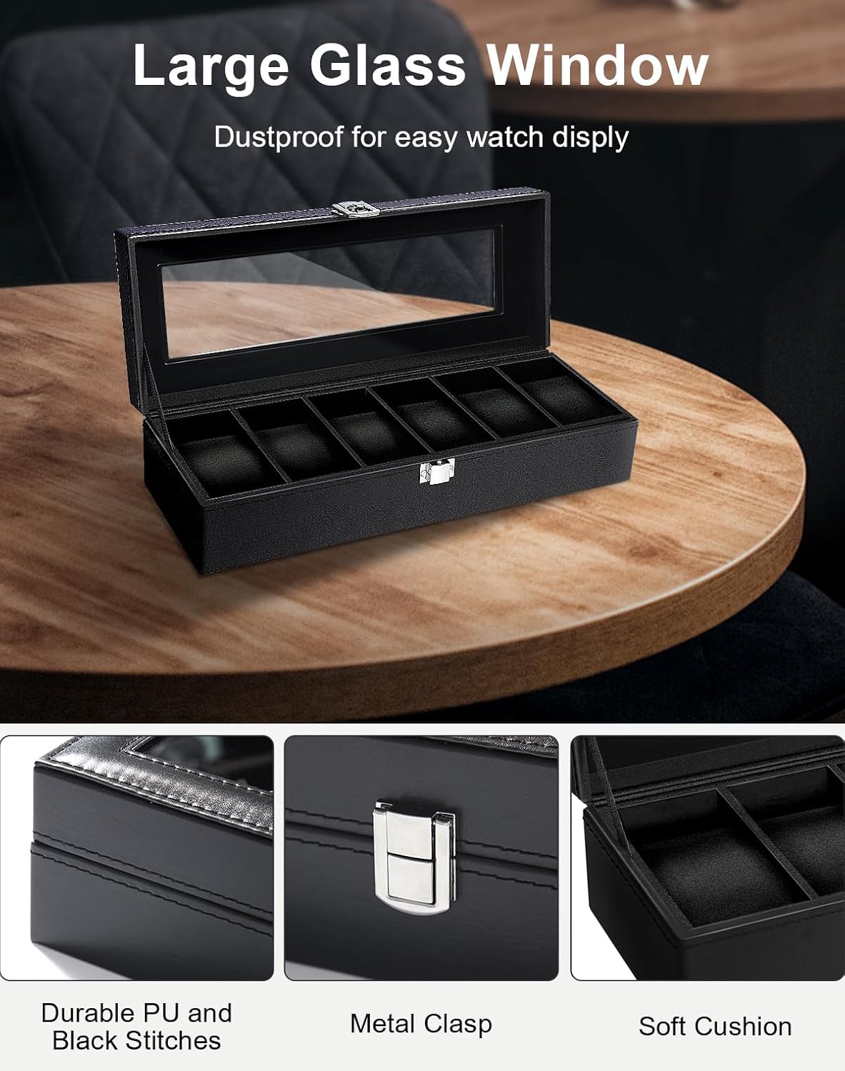 6 Slot Watch Box with Glass Li - Velvet Jewelry Box avaliação e preço