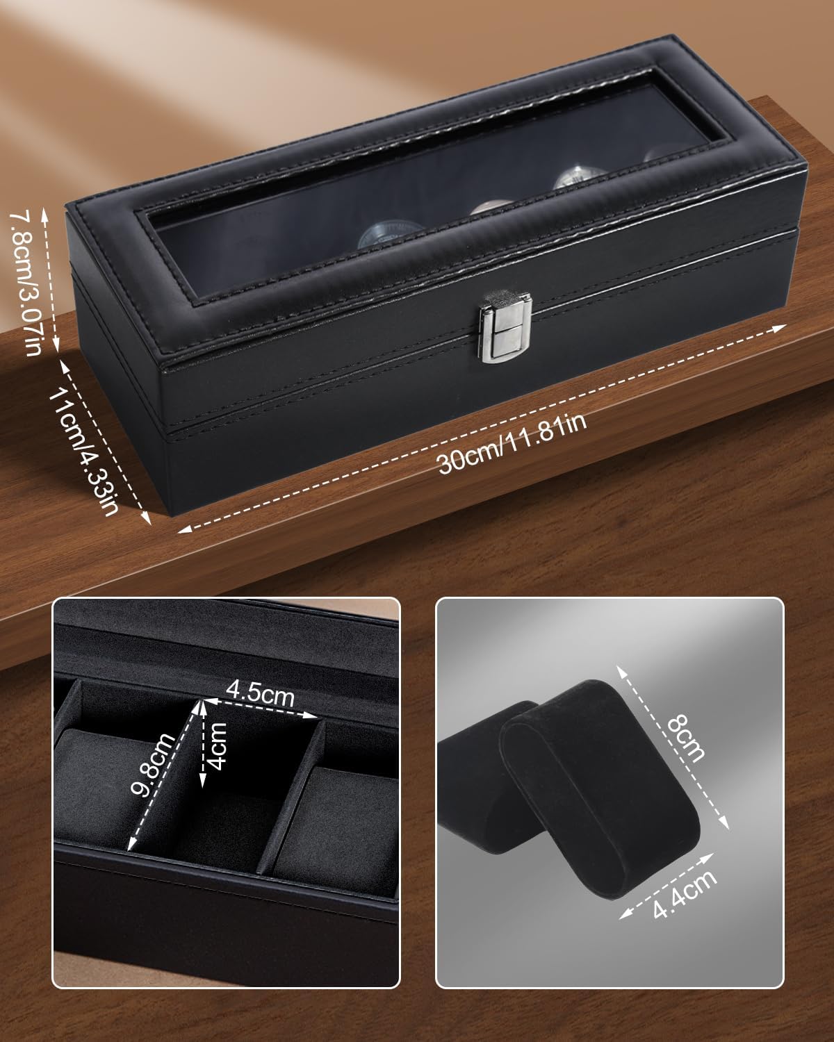 6 Slot Watch Box with Glass Li - Velvet Jewelry Box avaliação e preço