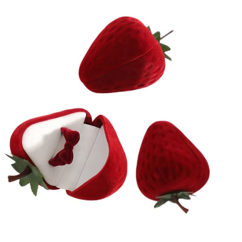 Cute Strawberry Ring Box Straw - Velvet Jewelry Box avaliação e preço