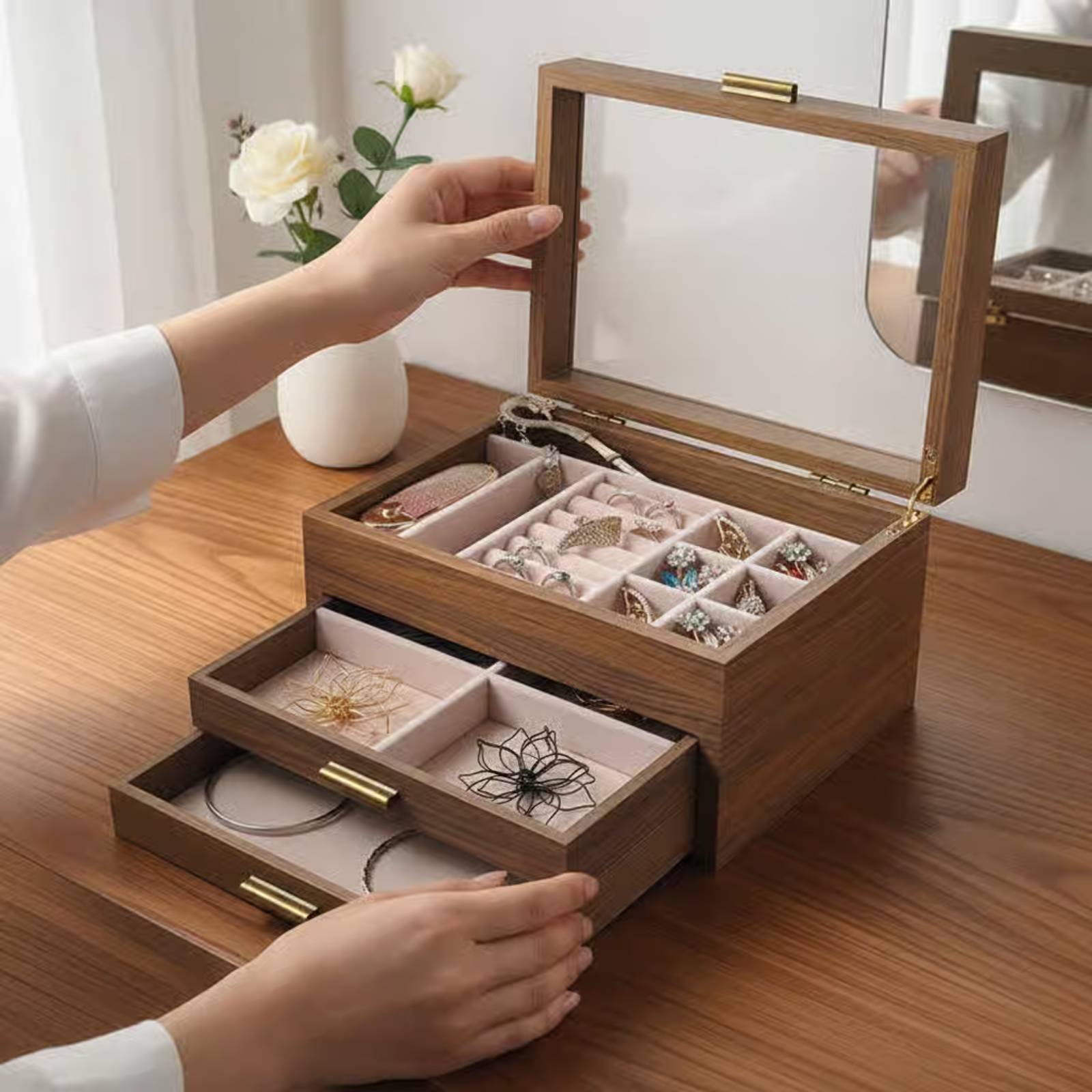3-Tier Jewelry Organizer Gold  - Velvet Jewelry Box avaliação e preço